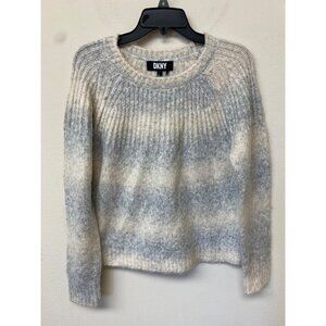 Dkny Women's Cream & Light Blue Striped Pullover Crew Neck Sweater Size S NWT